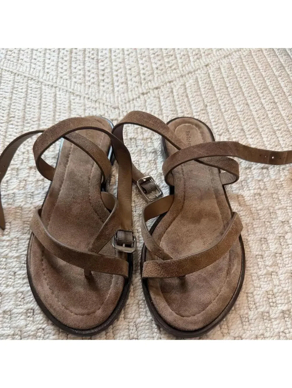 Reformation Jane Flat Sandal in Farro Suede